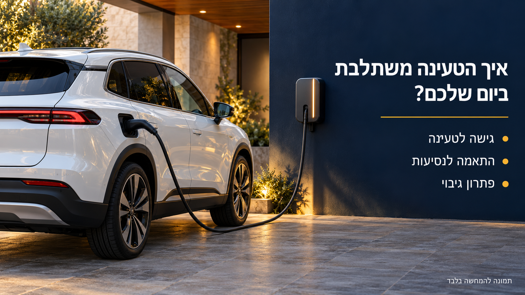 הדמיית רכב חשמלי מחובר לעמדת טעינה לצד שיקולים להתאמת הטעינה לשגרה.